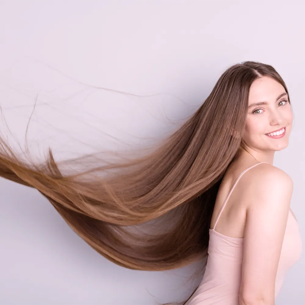 Girl with Strong Hair and Smooth Skin